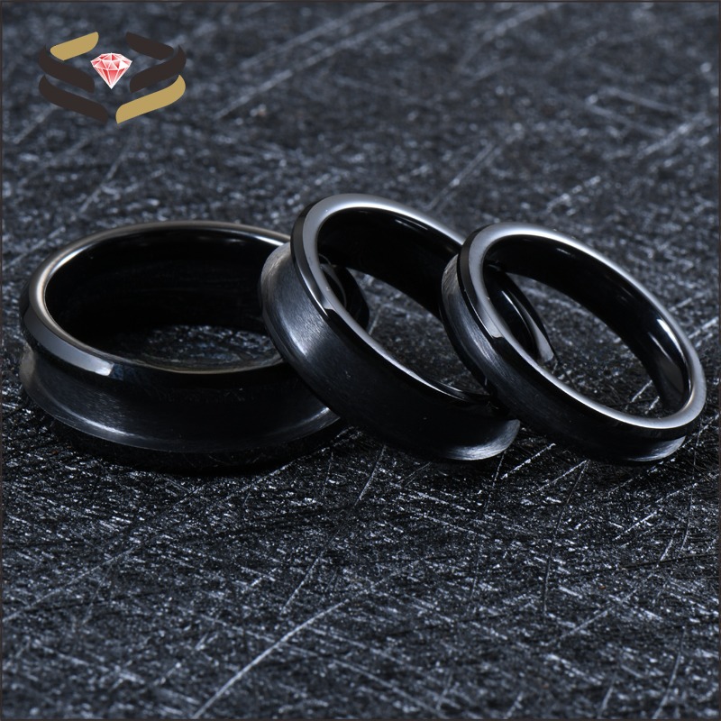 Men'S Women'S Black Wedding Ceramic Rings 4mm 6mm 8mm With Customizable Inlay