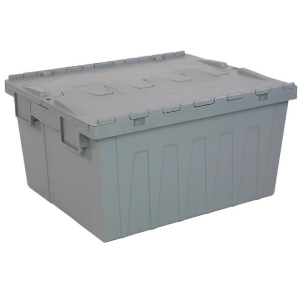  Attached Lid Plastic Storage Crates Stackable Nestable With For Warehouse Manufactures