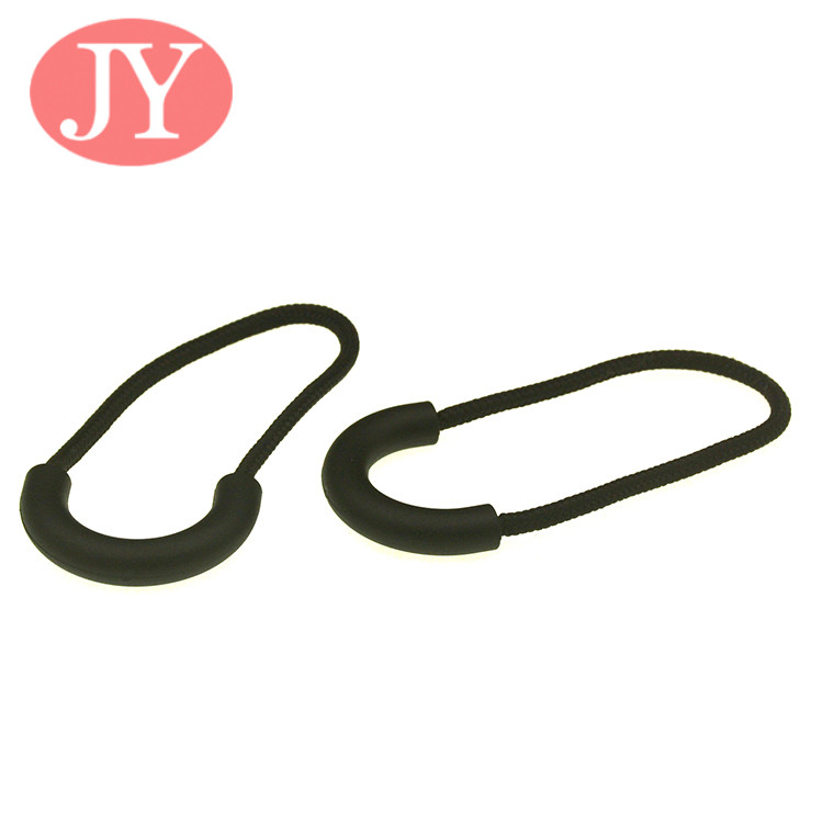 Jiayang Aglet jIAYANG u shape soft string black with white logo print circle TPU string zipper puller