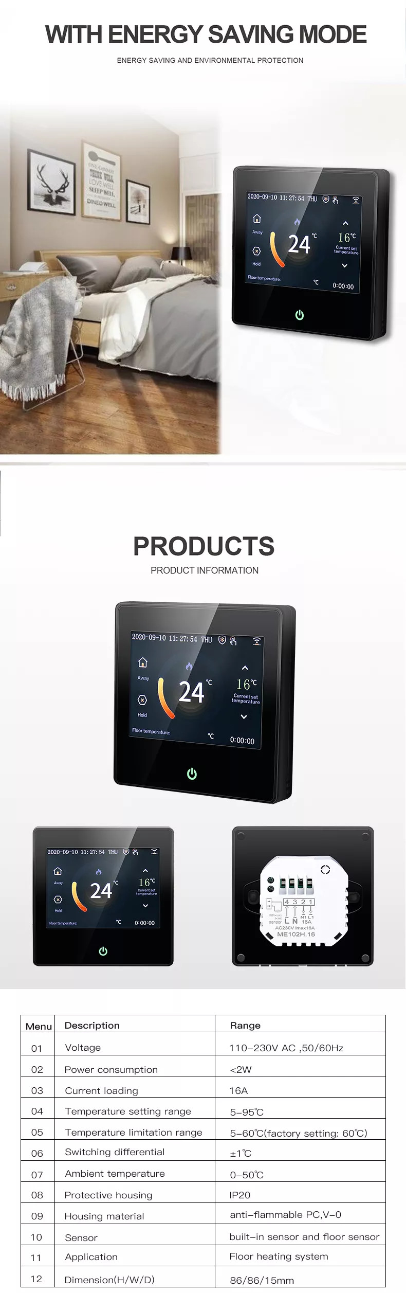Glomarket Electric Wireless Smart Thermostat Water Floor Heating Gas Furnace Room