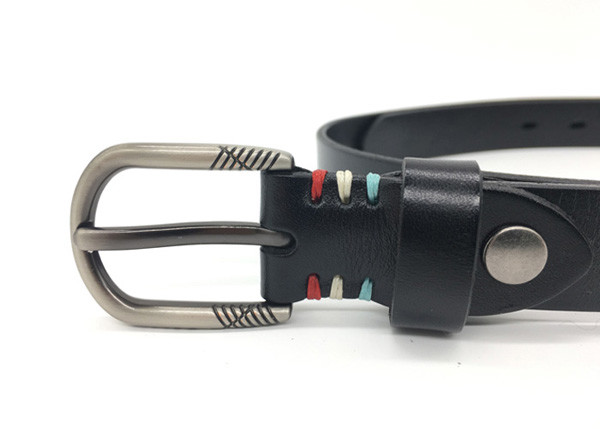 Fashion Womens Genuine Leather Belt With Colored Hand Stitches And Carved Buckle 1”(20mm) Wide