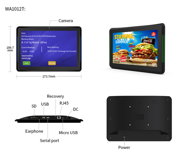 WA1012T 10.1 Inch Android Meeting Room Display Tablet Wall Mount RK3288 LCD IPS Panel