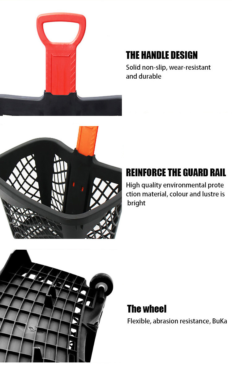 Conveniently Foldable Plastic Trolley Basket With Four Wheels Easy To Store And Clean