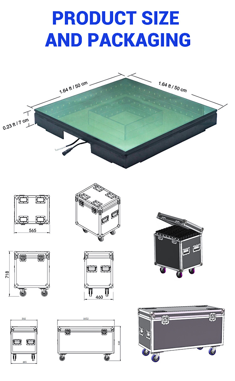 Tempered Glass Stage Lighting Equipments 3D Spark Wedding LED Dance Floor Panel