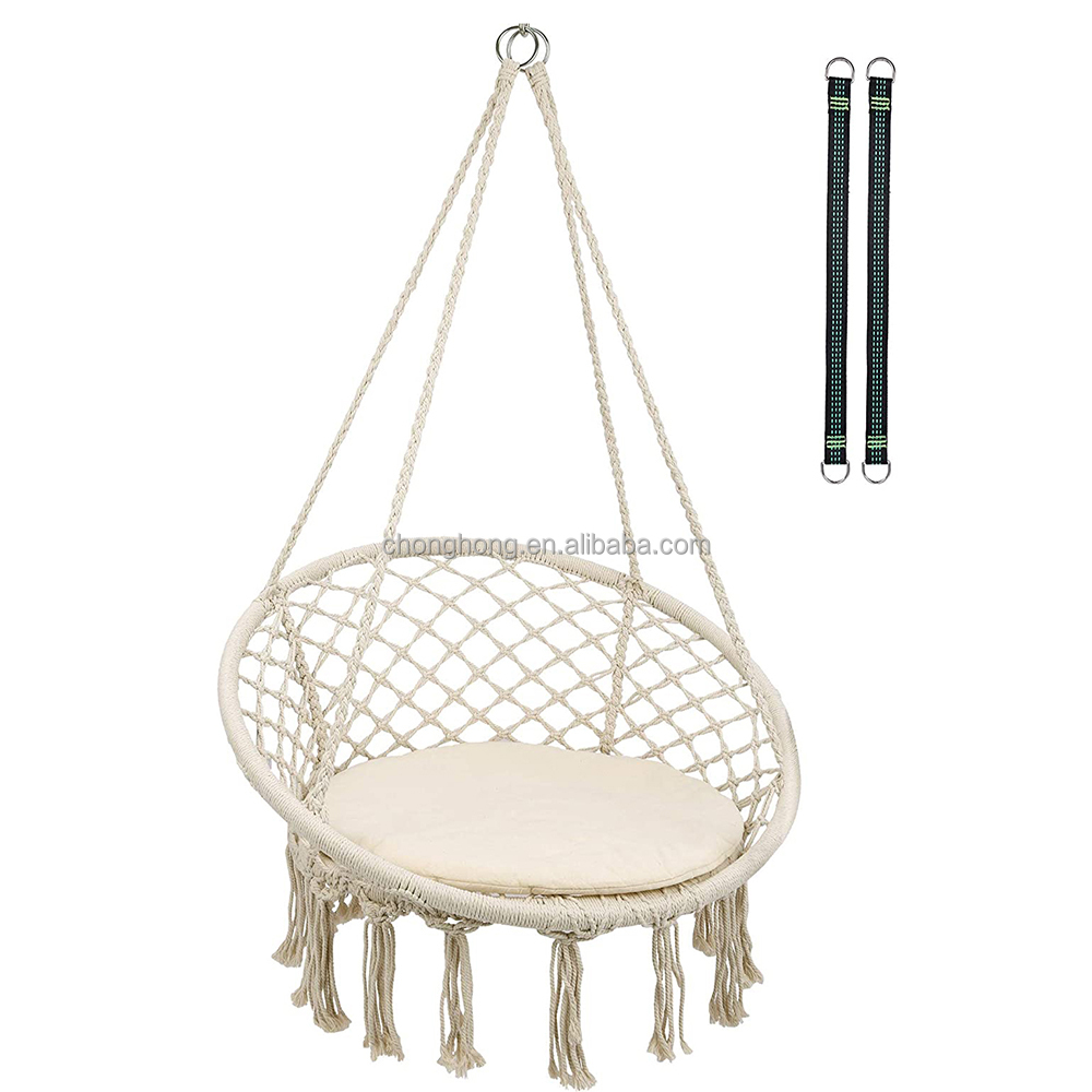 Round Hanging Hammock Outdoor Garden Cotton Rope Macrame Fringe Patio Swing Hammock Chair Pet Hammock