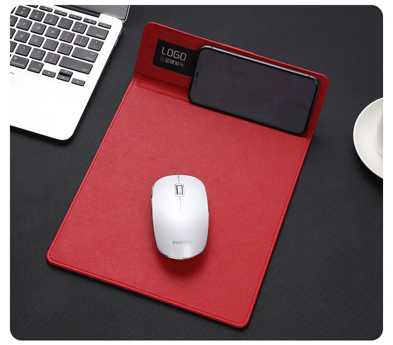 Magnetic PU Leather Wireless Charging Mousepad Desk Keyboard Mat
