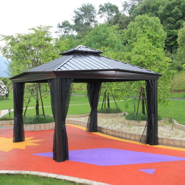 Quality PVC Coated Iron Gazebo Quad Pop Up Gazebo With Sides Steel Frame for sale