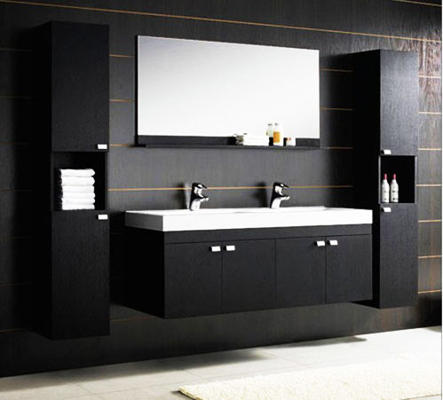 Black Bathroom Vanities with Floating Vanity Cabinet and Custom Bath Set Organizer