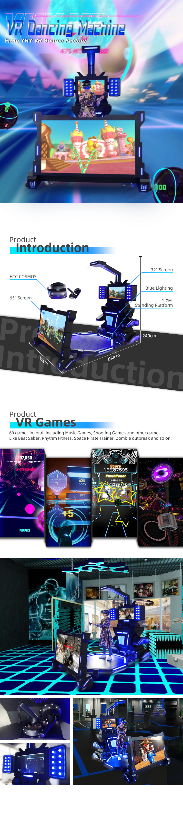 One Player VR Dancing Machine With HTC COSMOS VR Game Shooting Simulator