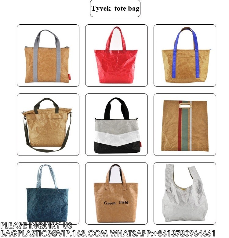 OEM Washable Recycled Kraft Dupont Paper Zip Lock Tyvek Tote Bags customised single shoulder tote shopping handbags