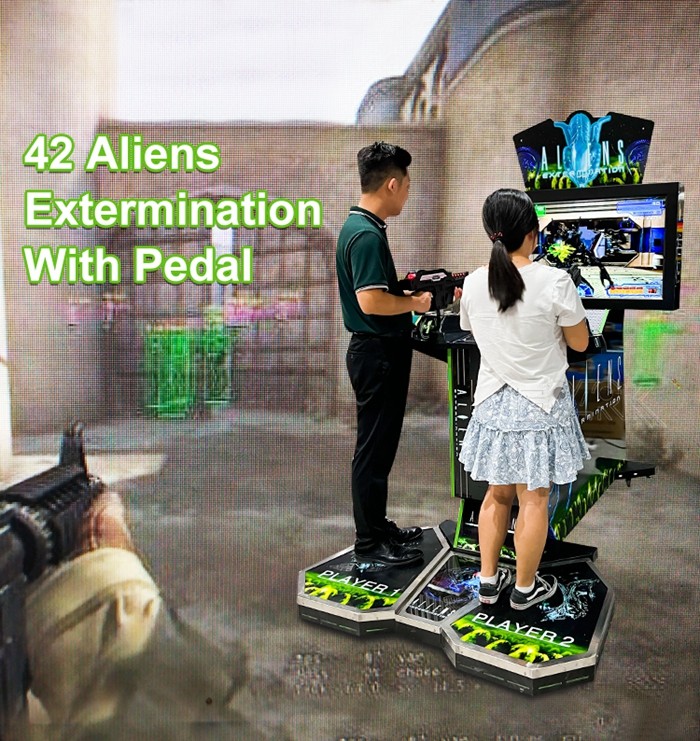 650W Shooting Arcade Machines 42" Aliens Extermination With Pedal Wooden Cabinet