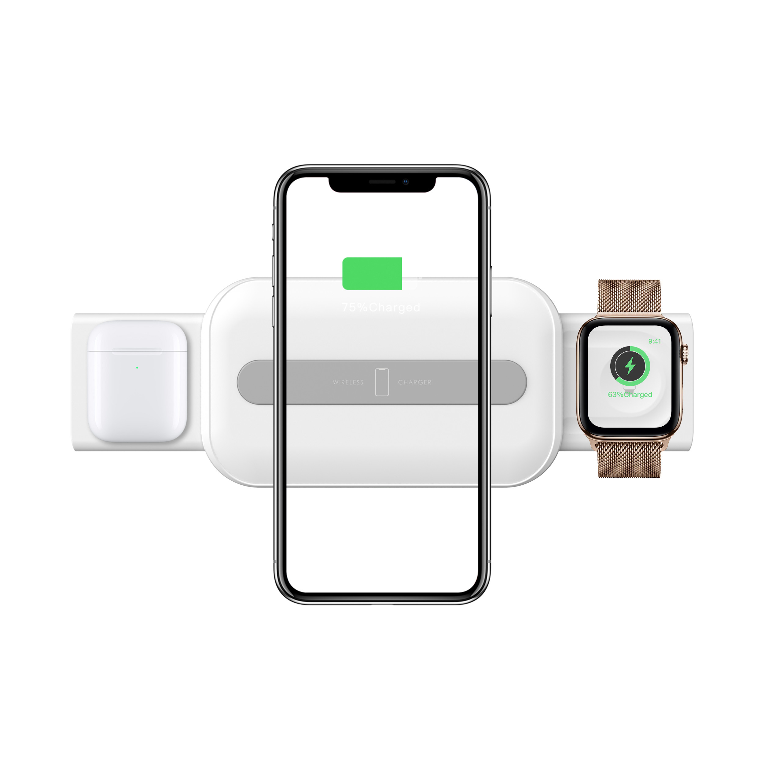 LED Indicator Iphone X 10 Watt 3 In 1 Qi Wireless Charger