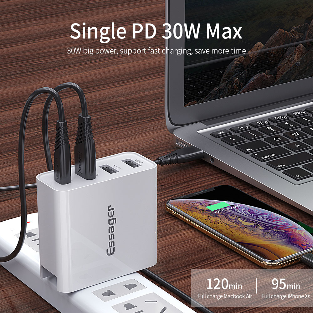 Essager 2021 Earl 48W USB Type C 4 Ports 18W 48W Fast Charging Pd Wall Charger For Mobile Phone With Cable