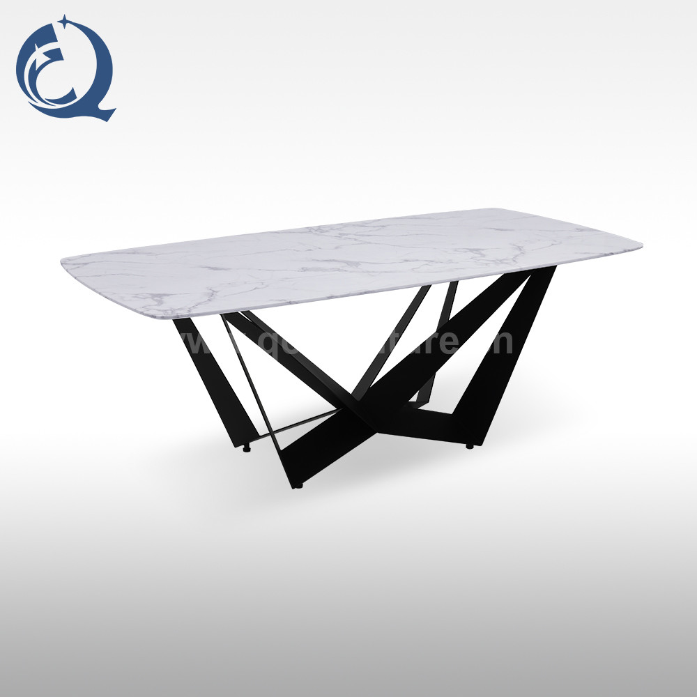 Anti Scratch Stainless Steel Marble Dining Table 200cm Minimalist Design