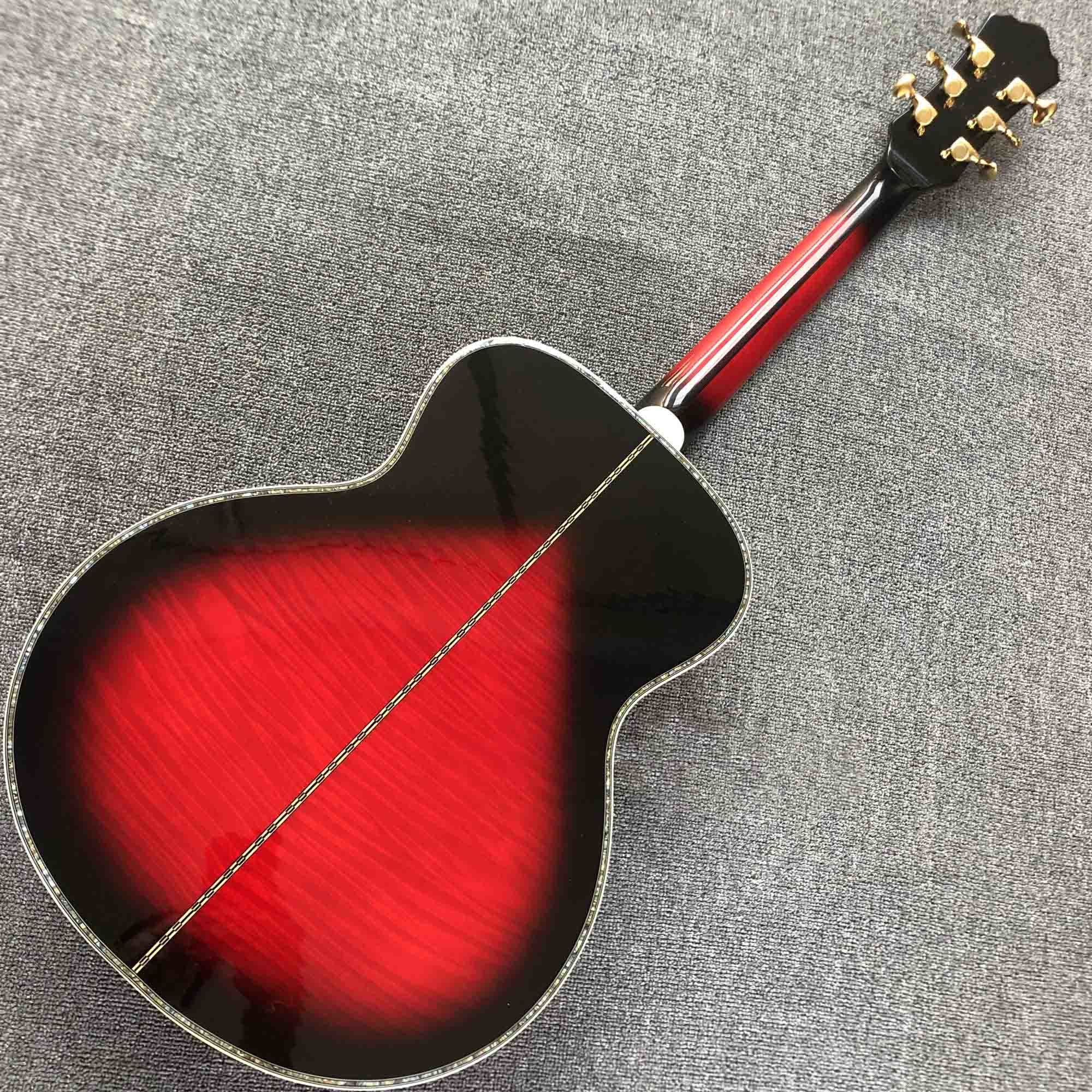Custom Solid Spruce Top Ebony Fingerboard Real Abalone Shell Binding Inlay 40 Inches Flamed Maple B side Acoustic Guitar