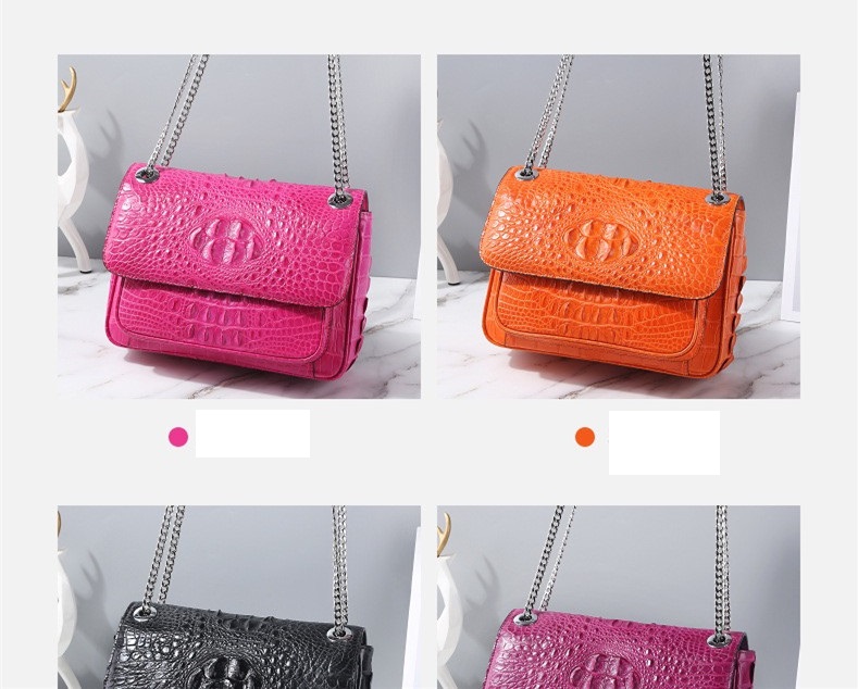 Exotic Genuine Crocodile Skin Silver Chain Lady Purse Real True Alligator Leather Women Purse Female Single Shoulder Bag