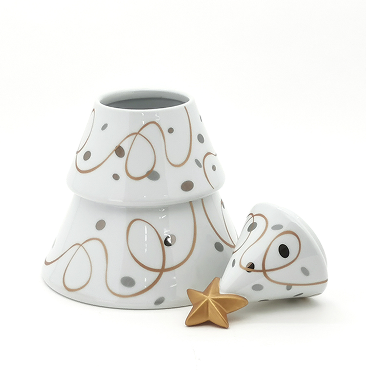 3D Christmas Kitchen Coffee Tea Sugar Gift Canister Jar Tree Shaped Storage Golden Silver Handpainting
