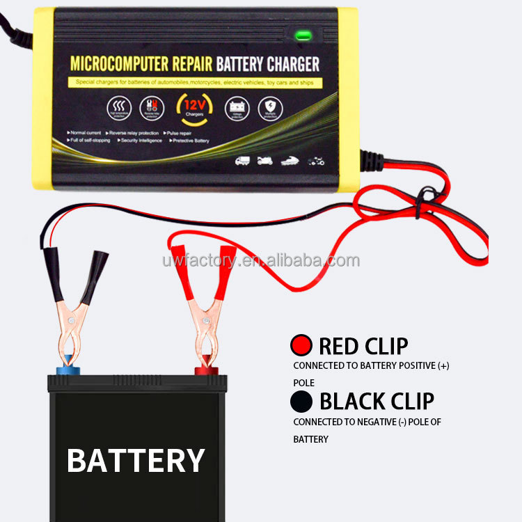 LCD Display Intelligent Battery Charger 12V 6A 8A for Microcomputers Motorcycles Trucks and Cars 90% Charging Efficiency