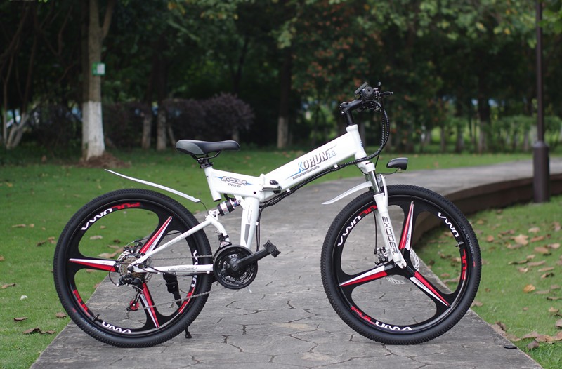 400W Integrated Wheel Electric Folding Bike Disc Brake Full Suspension Folding Ebike