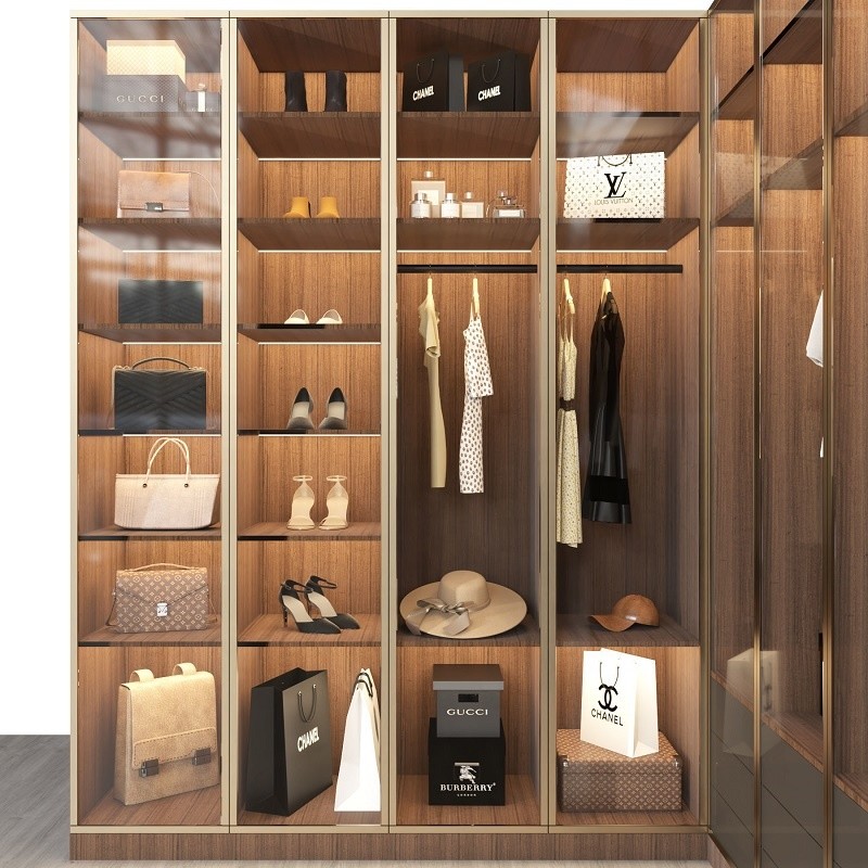 Single Sided Aluminum Profile Walk In Closet With Glass Doors Storage Systems