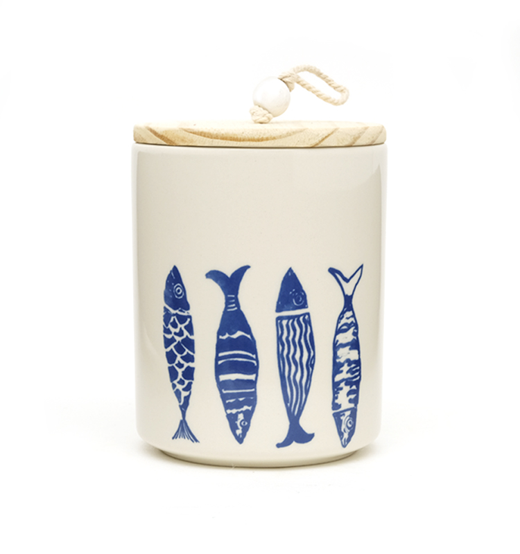 Geometric Ocean Blue Ceramic Canister Sets Tea Coffee Sugar Storage Jar For Kitchen With Lid And Silicon Ri