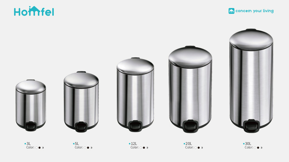 3L 5L 12L 20L 30L Steel Round foot operated trash can for Home Bathroom Kitchen