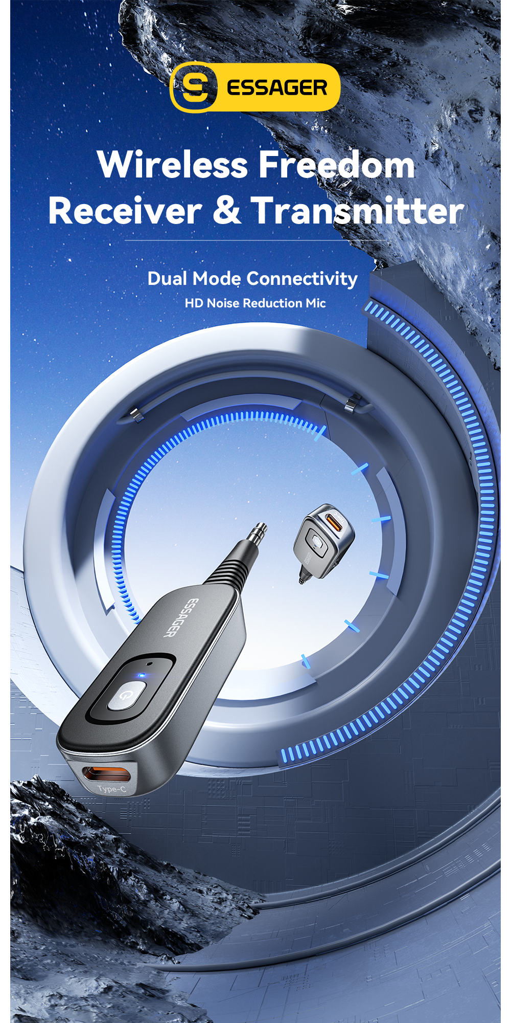 ESSAGER ES-BT10 Built in Battery Jack Aux 3.5mm to Bluetooth Transmitter Receiver
