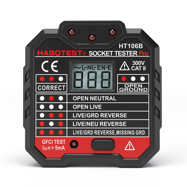 HT106 110 / 220 Volt Outlet Tester , Wall Socket Tester For Voltage Measurement