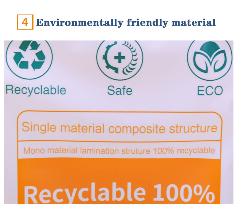 Plastic Food Bags Recyclable Eight Sided Flat Bottom Bag Recycled Plastic Zipper Pouch