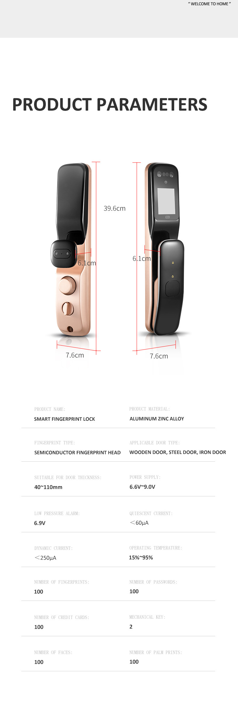 Automatic Wifi Tuya Fingerprint Pincode Face Recognition Door Lock