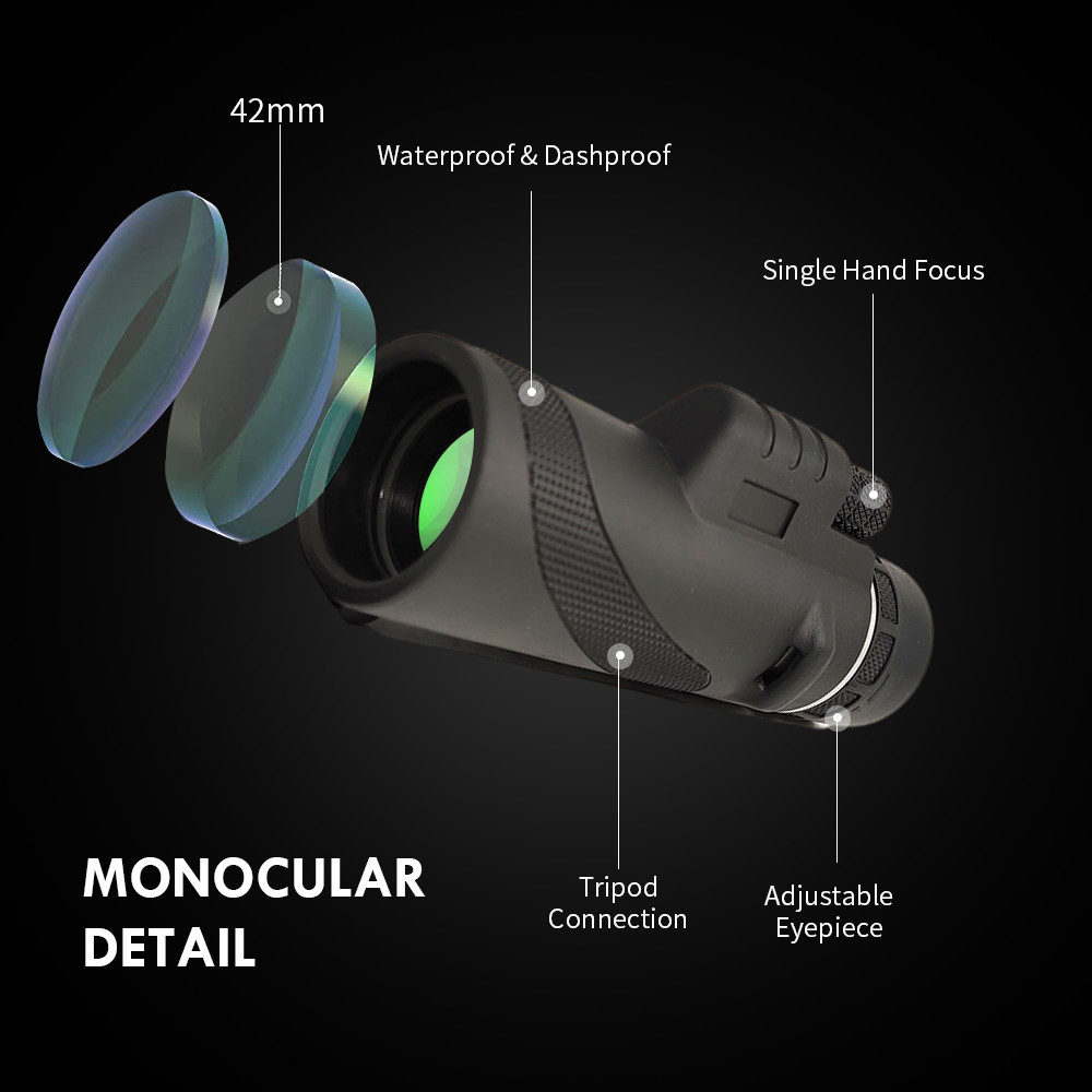 High Definition Telephoto Zoom Monocular Telescope 40X60 12x50 for Traveling