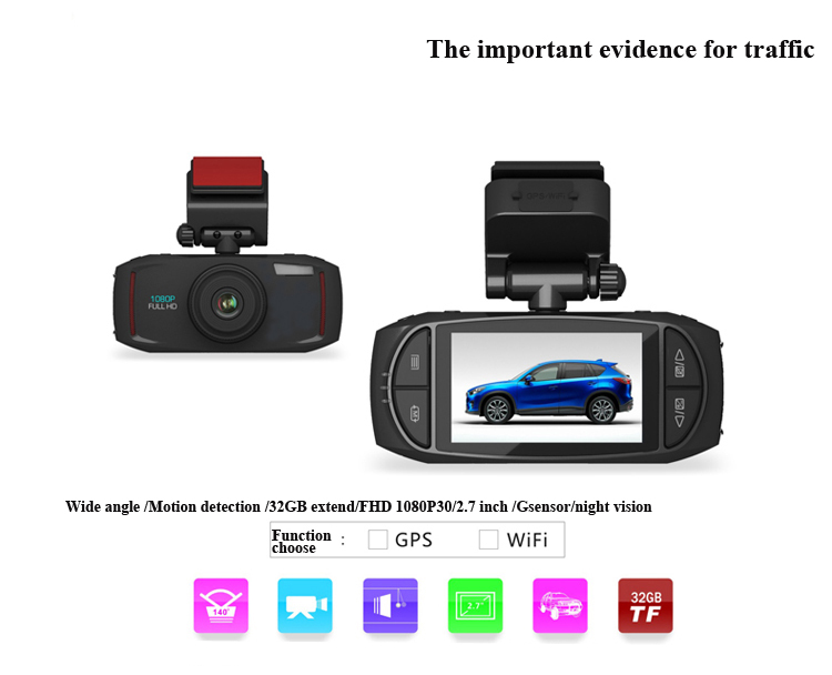 2.7 inch full HD night vision car black box car dvr camera with GPS logger
