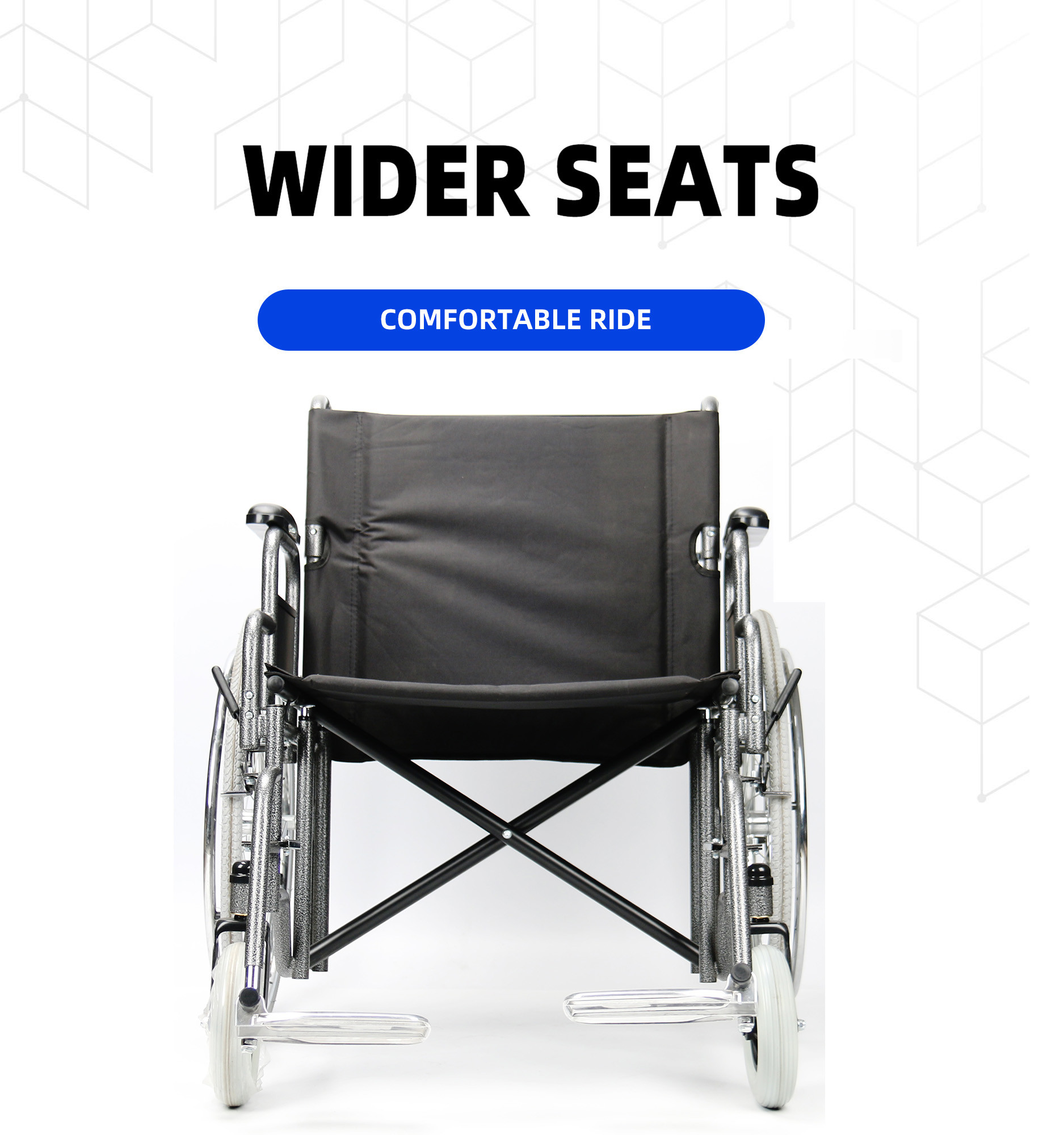 8 Inch Front Wheel Folding Steel Wheelchair Obesity Large Body Weight 51cm Sitting Height