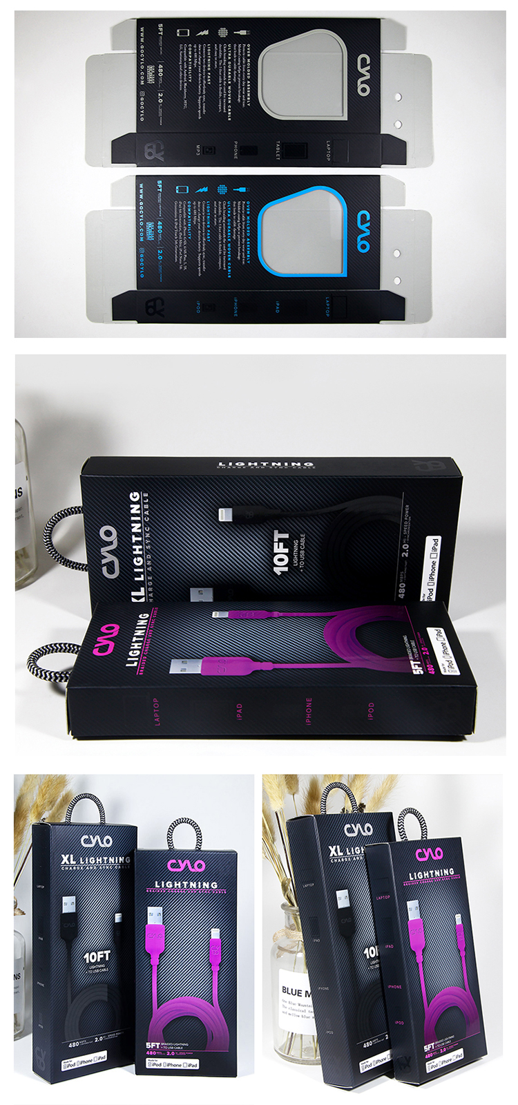 Custom Logo 300gsm paper Data Cable Packaging Box Retail Blister Pack With 4c Printing