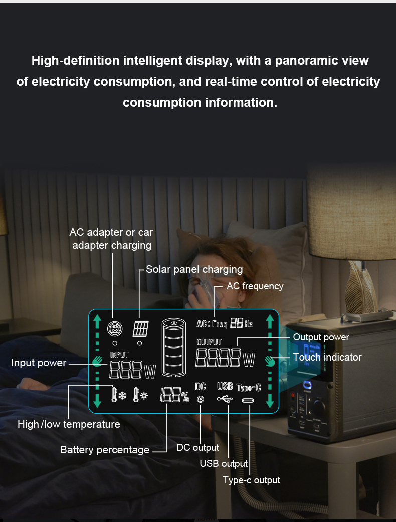 1000W Solar Power Station DC AC Lithium Portable Power Station