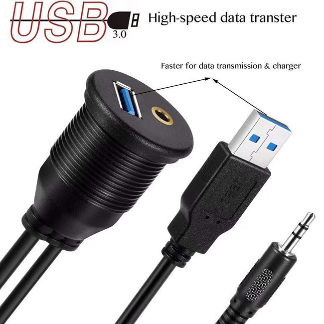 1m 2m USB3.0 AM AF+DC3.5 Audio cable For Motorcycle Dashboard