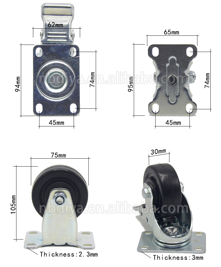 Pipe Tote Cart Industrial Caster Wheels Polyurethane Material 2 - 5 Inches