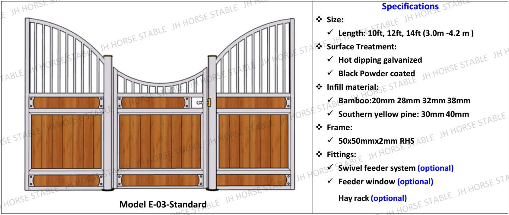 Hot Dip Galvanized Horse Box Stalls Fronts 2200mm Height With Board Door