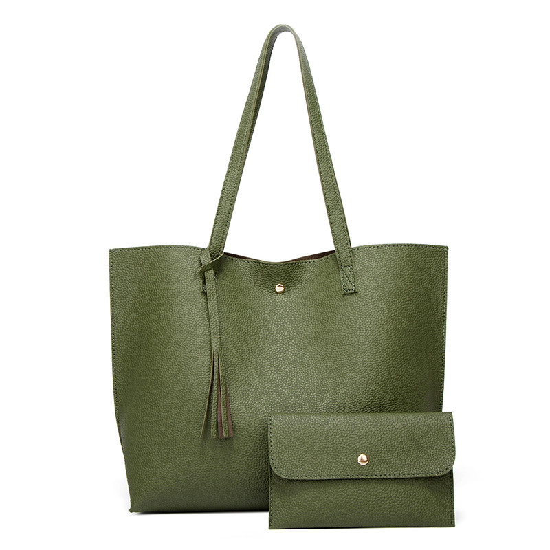 Large Women PU Tote Bag Tassels Leather Shoulder Handbags Fashion Ladies Purses Satchel Messenger Bags 2 In 1 Set
