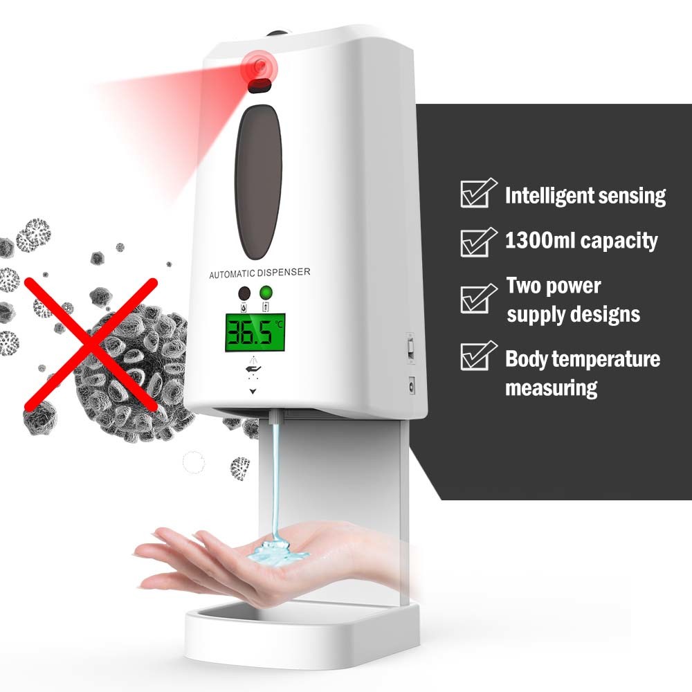White 1300ml Touchless Hand Sanitizer Dispenser Temperature Measuring