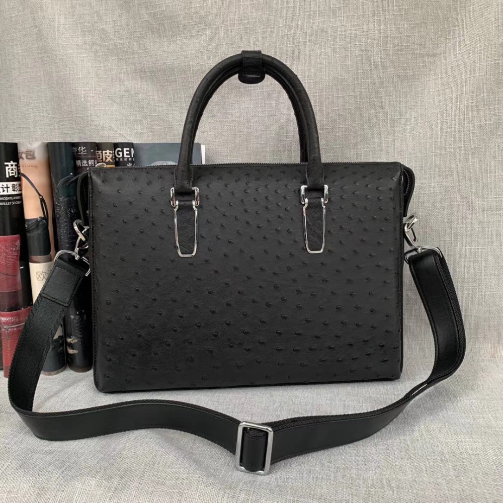 Authentic Exotic Ostrich Skin Men Large Business Briefcase Bag Laptop Case Genuine Leather Male Working Purse Handbag