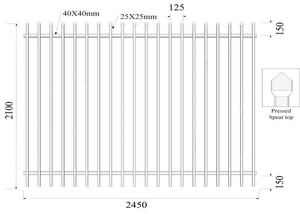 Crimped Press Spear Garrison Fencing Panels 2.1mx2.45m Upright 25mm x 1.6mm 40mm