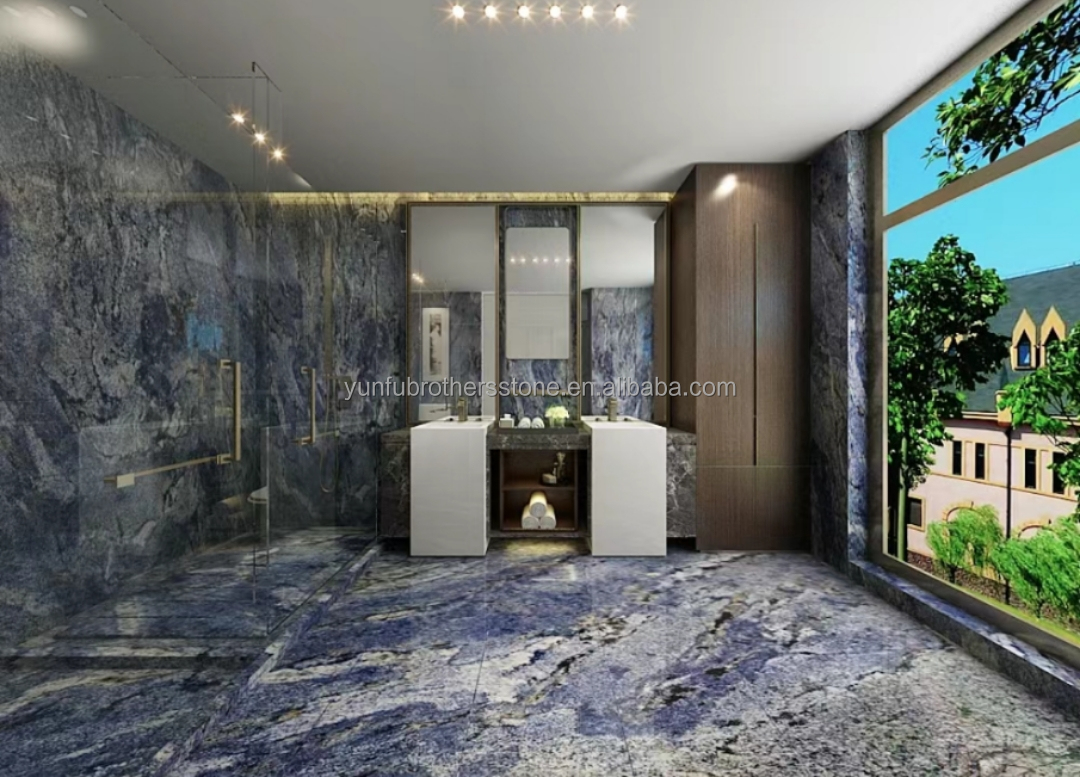 Modern Luxury Brazil Hotel Kitchen Countertop Dark Blue Sapphire Marble Stone Big Slab