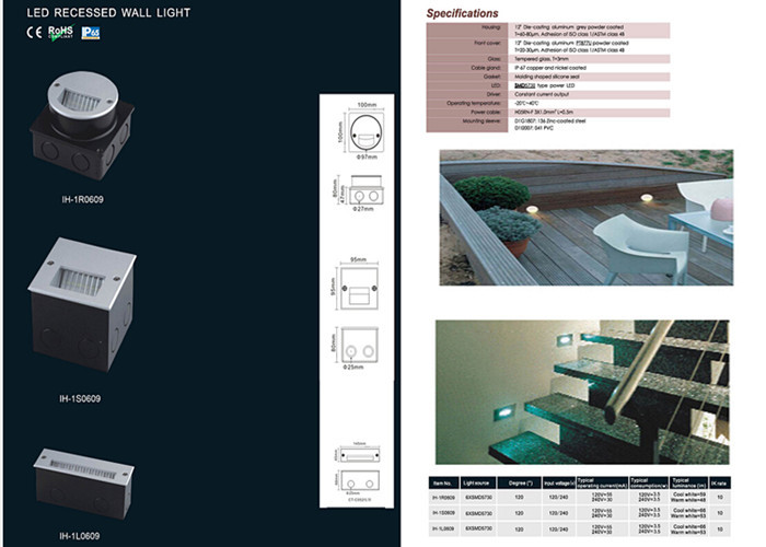 Square Shape 5730 SMD Recessed LED Wall Lights High Efficiency