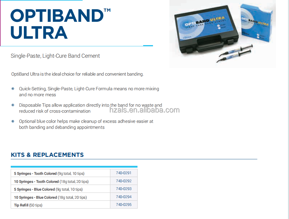 Ormco Optiband Ultra 10 Syringes Kit 744-0294 Orthodontic Band Blue Cement with and 1 Year Shelf Life