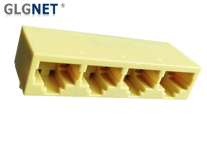  1 x 4 Ganged RJ45 Multiple Port Connectors Tab Down Yellow Plastic Manufactures