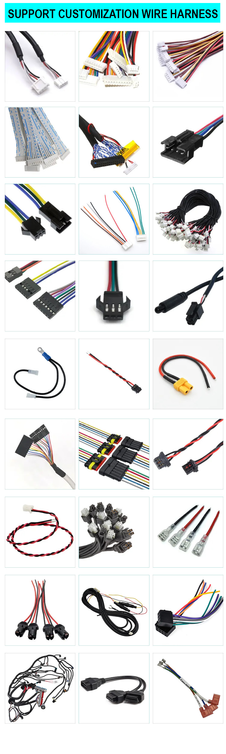 Custom JST PH SH ZH XH MX 2 3 4 5 6 7 8 Pin Connector to 6.3mm Spade Terminal Cable