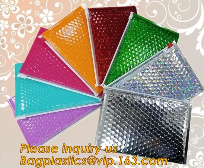 air mail metallic holographi rose gold bubble padded mailer / Zip lockkk bubble bag/ slider bubble bag,Holographic Factory