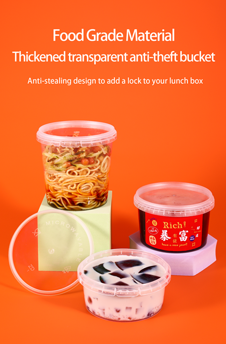 Plastic Food Storage Buckets With Lids 300ml 500ml 1L 2L Food Grade Transparent Bucket For Fruit