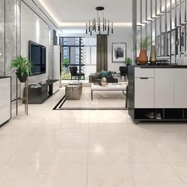Light Yellow Polished Glazed Tiles Porcelain Wall Floor Marble Tiles Anti Slip 600*600mm
